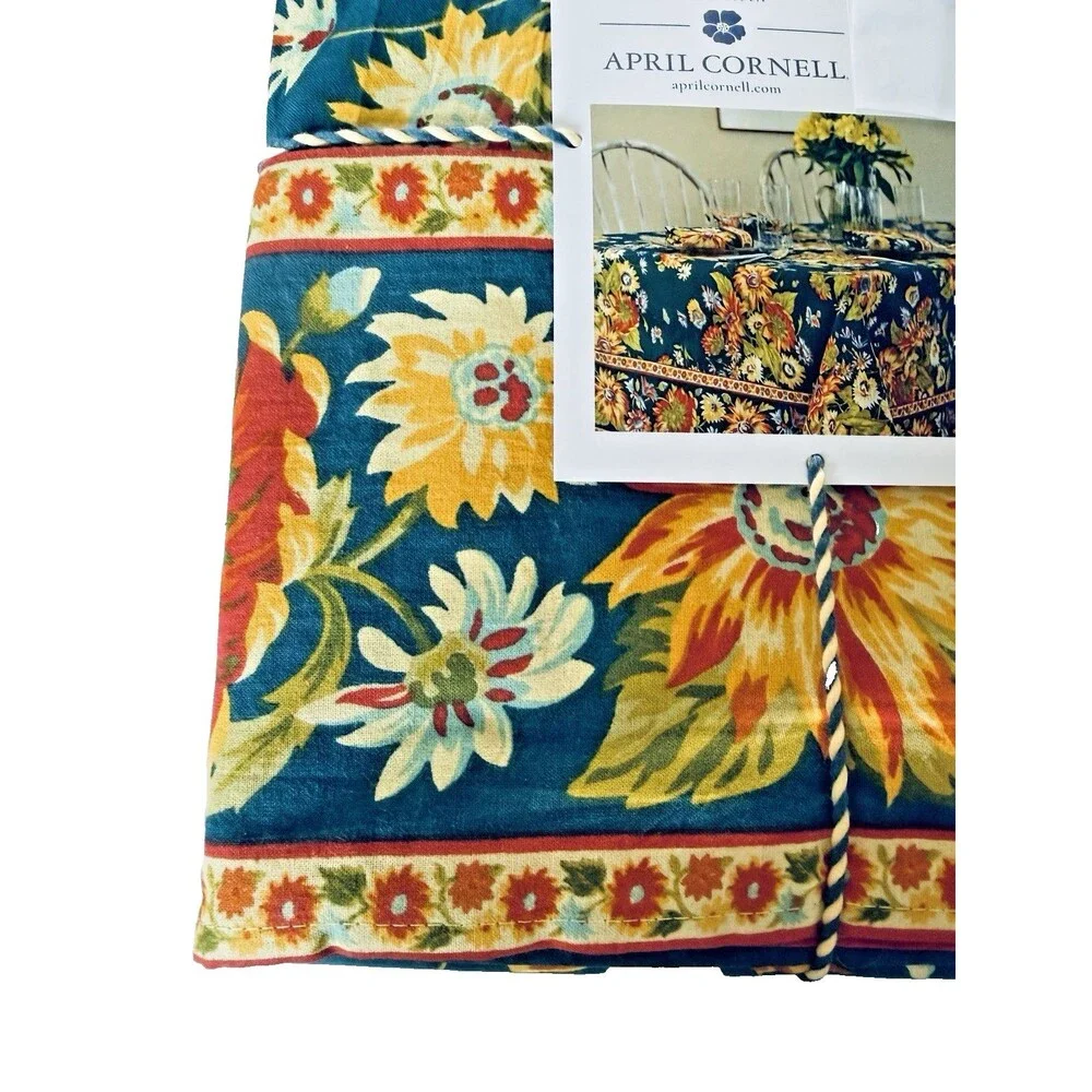April Cornell MARGUERITE Floral Tablecloth 60x84 Blue Orange French Country